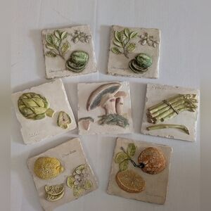 Hen Feathers Ceramic Wall Plaque. Choice Of One. Mushroom, Veggies Etc